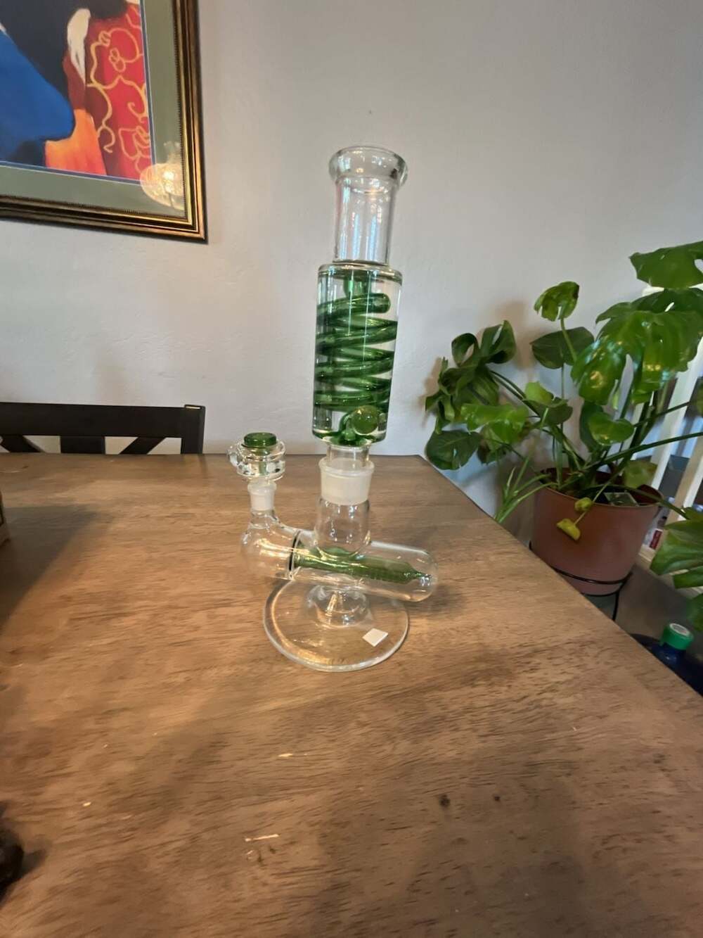 Green Spiral Perc Glass Water Piece